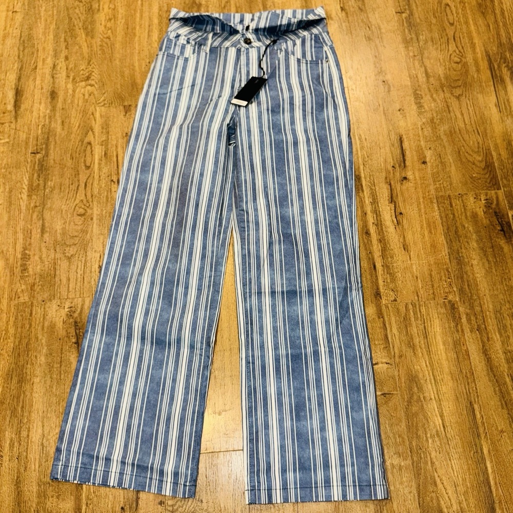 L&B Lucky & Blessed Striped Flare Jeans Women's 14 Mid Rise Stretch NWT